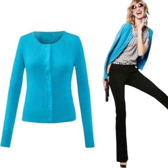 Cabi #3169 Women Medium Blue Darby Ribbed Knit Cardigan Sweater - Picture 2 of 6